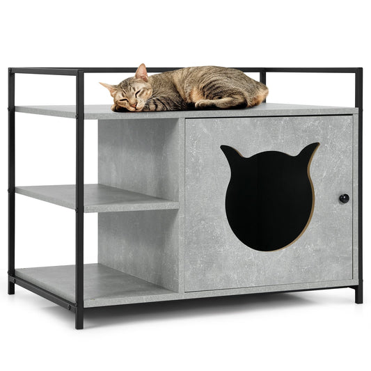 Enclosure Hidden Litter Furniture Cabinet with 2-Tier Storage Shelf, Gray