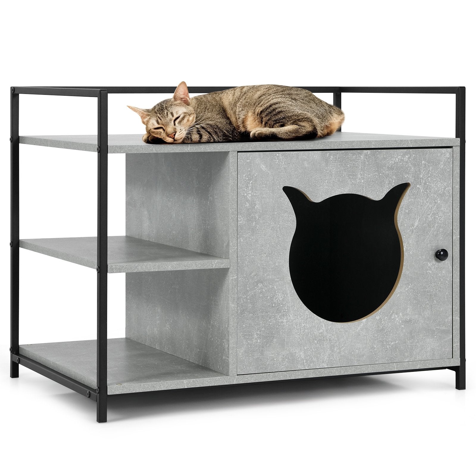 Enclosure Hidden Litter Furniture Cabinet with 2-Tier Storage Shelf, Gray at Gallery Canada