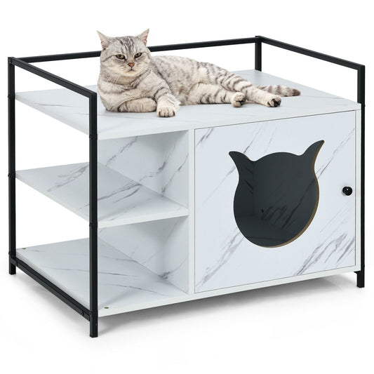 Enclosure Hidden Litter Furniture Cabinet with 2-Tier Storage Shelf, White