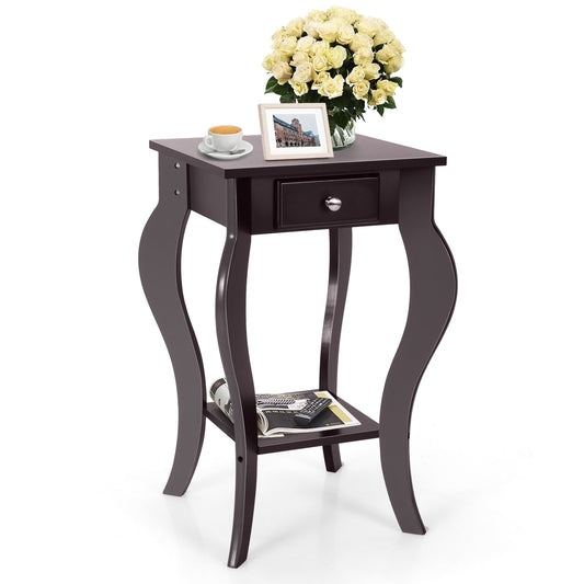 2-Tier End Table with Drawer and Shelf for Living Room Bedroom, Brown