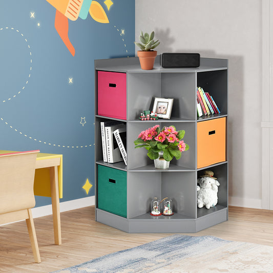 3-Tier Kids Storage Shelf Corner Cabinet with 3 Baskets, Gray Kids Storage Gray at Gallery Canada