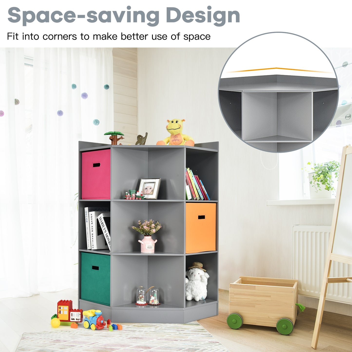 3-Tier Kids Storage Shelf, Corner Cabinet With 3 Baskets, Gray Kids Storage at Gallery Canada