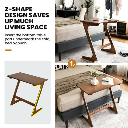 Bamboo Z-Shaped Spacious Sofa Side Table with Space-Saving Tabletop, Coffee at Gallery Canada