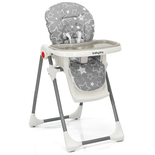 Folding Baby High Dining Chair with 6-Level Height Adjustment, Gray