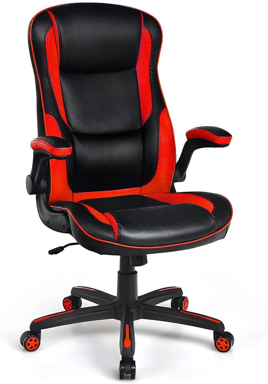 Racing Style Office Chair with PVC and PU Leather Seat, Red