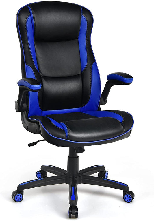 Racing Style Office Chair with PVC and PU Leather Seat, Blue
