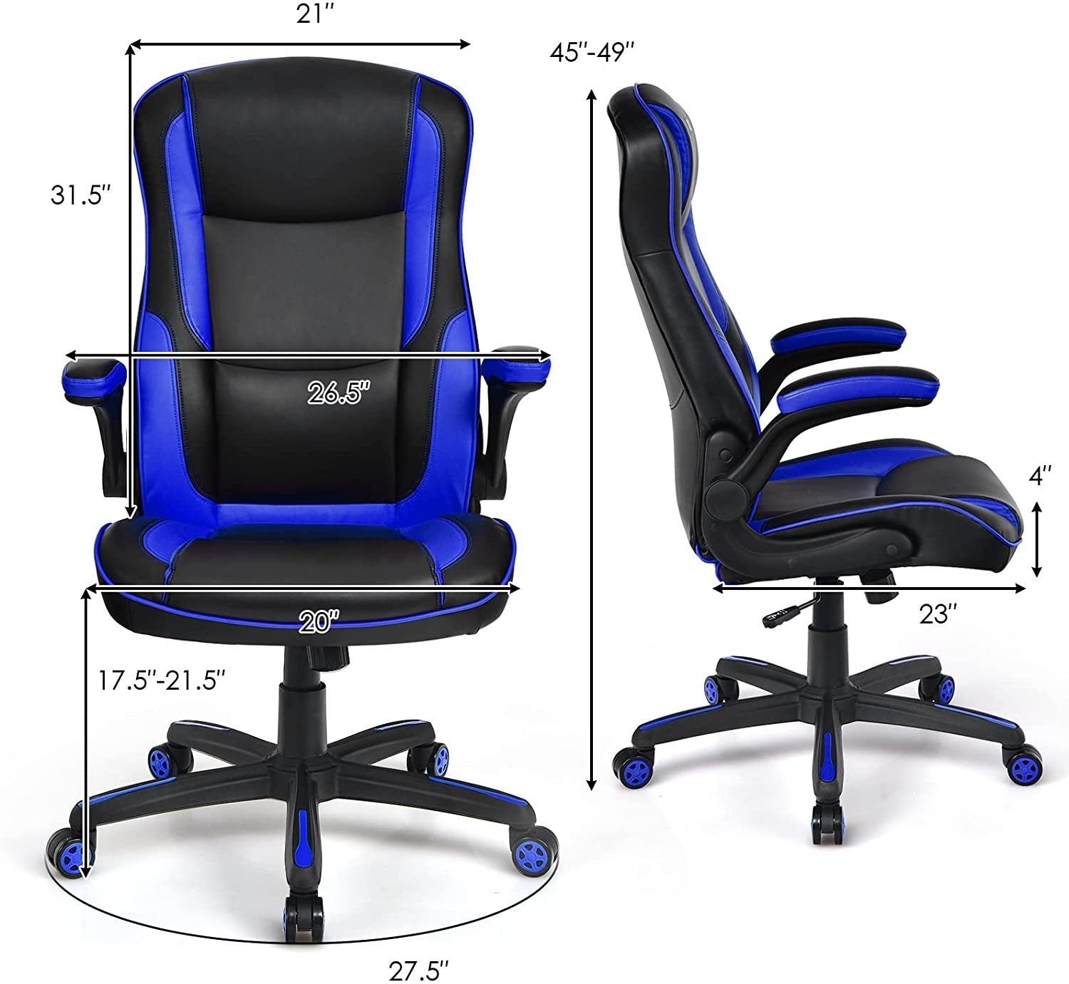 Racing Style Office Chair with PVC and PU Leather Seat, Blue at Gallery Canada