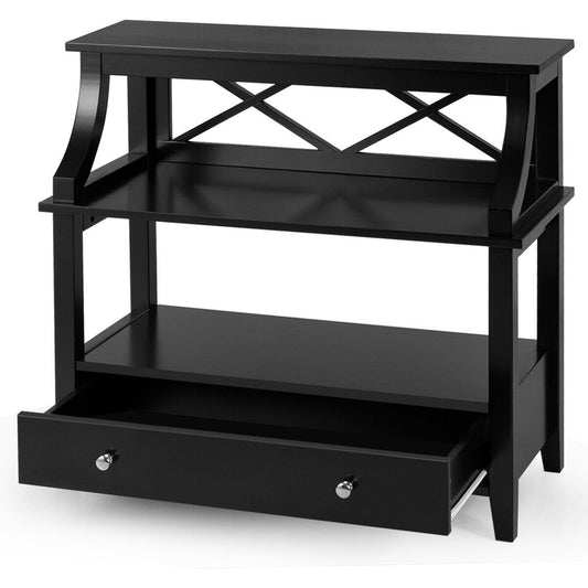 3-Tier Storage Rack End table Side Table with Slide Drawer , Black
