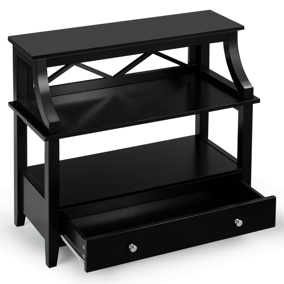 3-Tier Storage Rack End table Side Table with Slide Drawer , Black at Gallery Canada