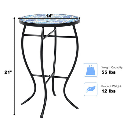Mosaic Side Round Balcony Bistro End Table with Ceramic Tile Top, Multicolor