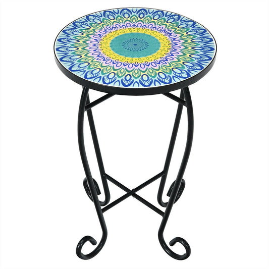 Folding Mosaic Side Table for Living Room, Multicolor