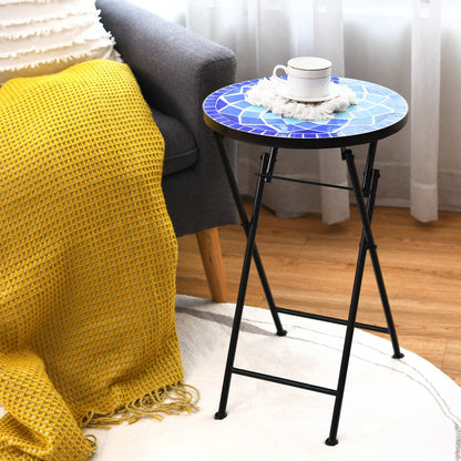 Folding Mosaic Side Table Accent Table, Dark Blue at Gallery Canada