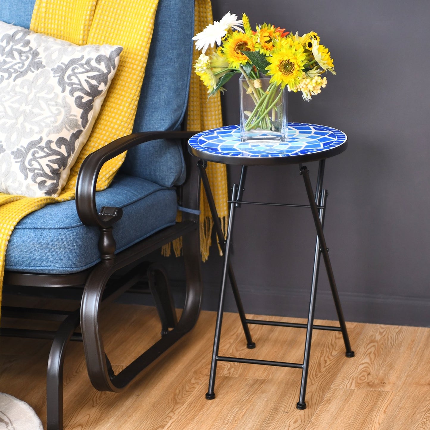 Folding Mosaic Side Table Accent Table, Dark Blue at Gallery Canada