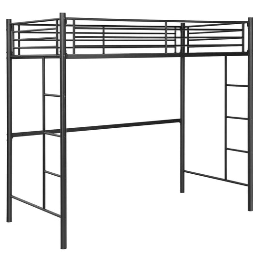 Twin Loft Bed Frame with 2 Ladders Full-length Guardrail , Black at Gallery Canada