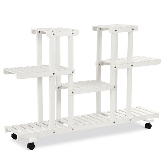4-Tier Wood Casters Rolling Shelf Plant Stand, White