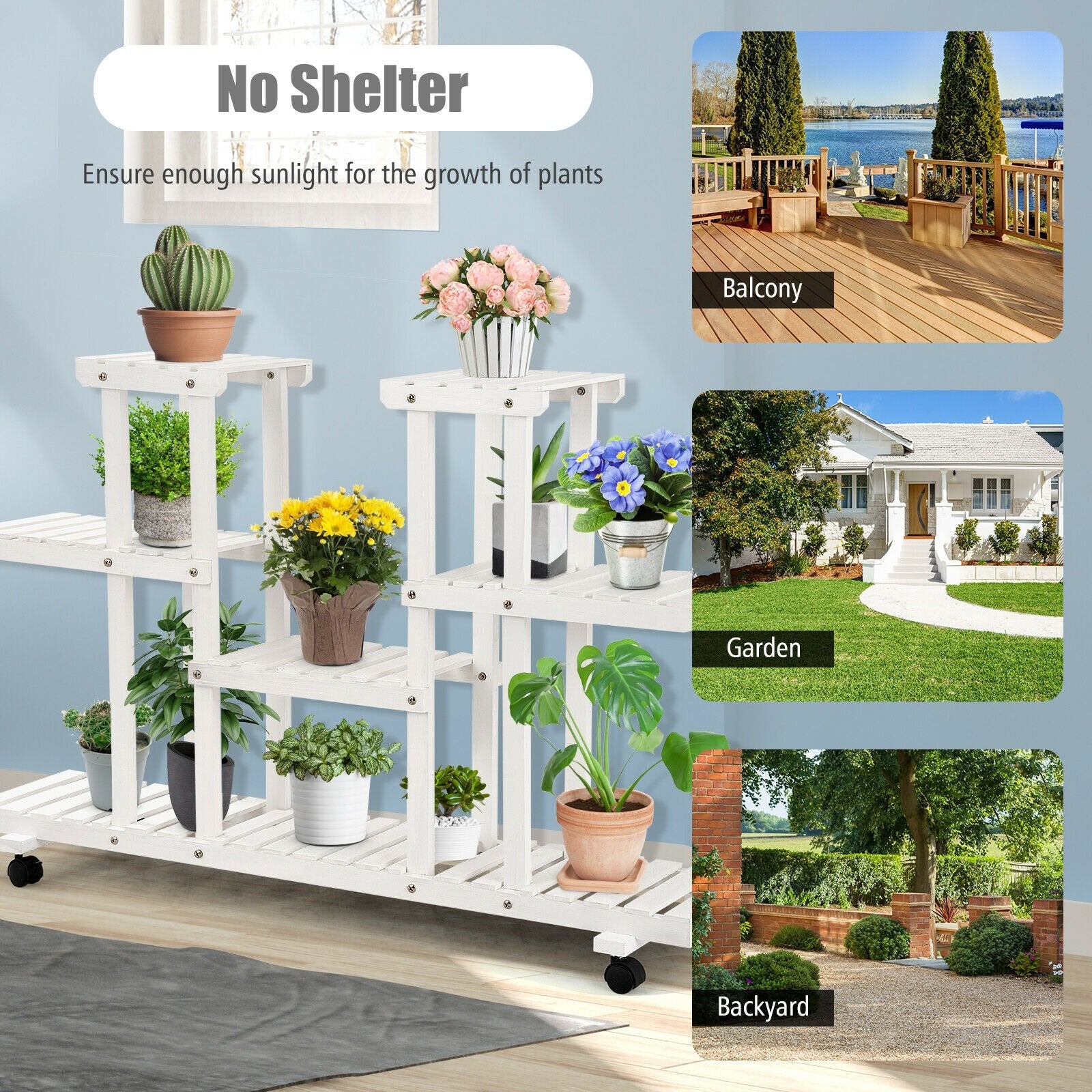 4-Tier Wood Casters Rolling Shelf Plant Stand, White at Gallery Canada