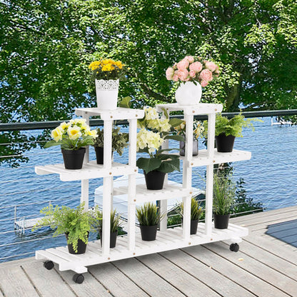 4-Tier Wood Casters Rolling Shelf Plant Stand, White at Gallery Canada