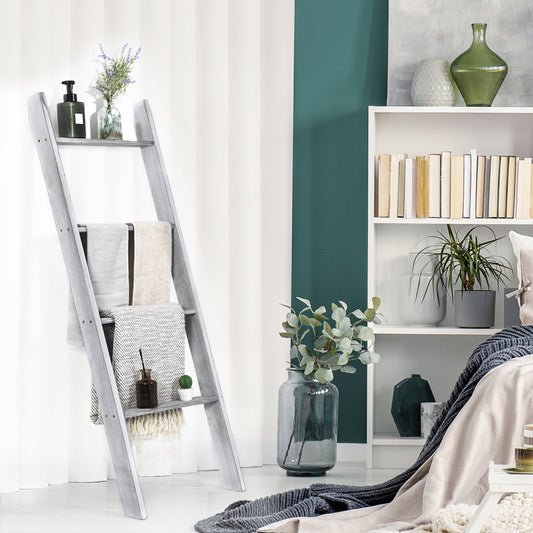 4-Tier Wall Leaning Ladder Shelf Stand, Gray
