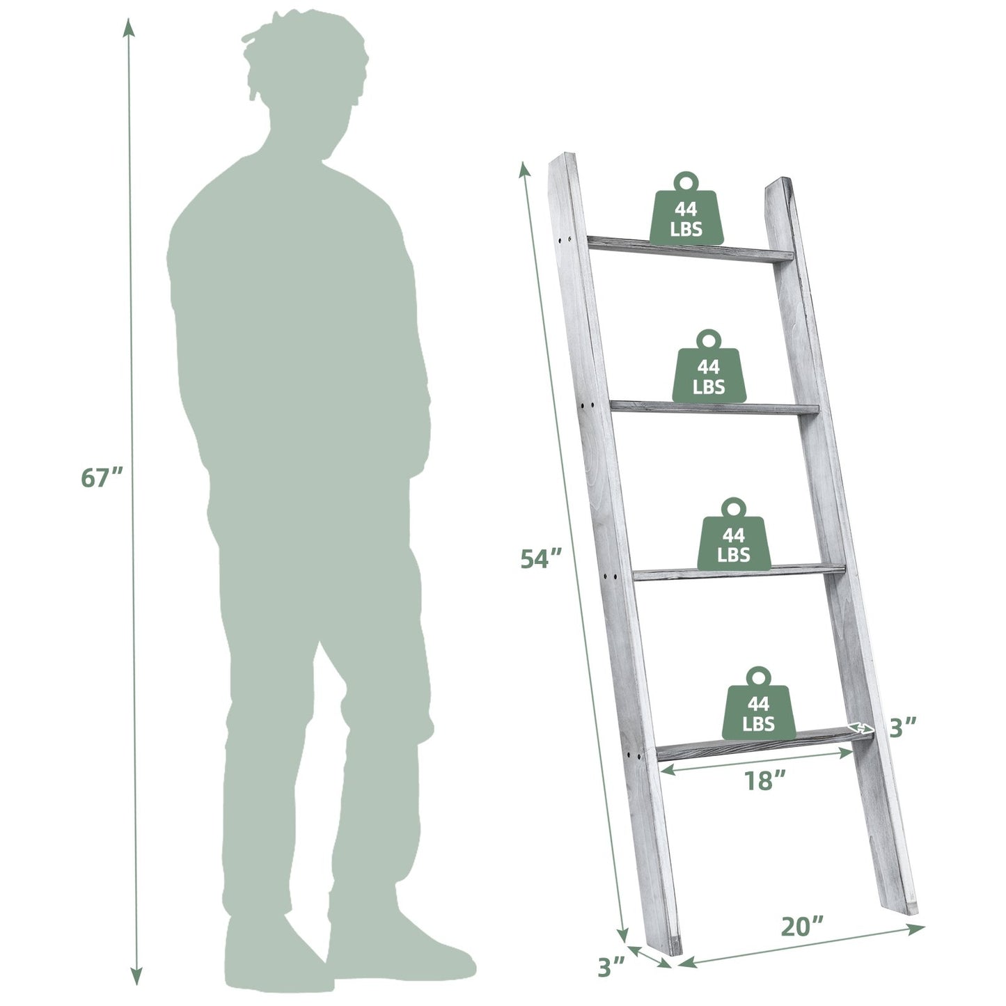 4-Tier Wall Leaning Ladder Shelf Stand, Gray
