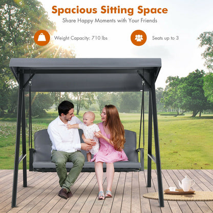 Outdoor 3-Seat Porch Swing with Adjust Canopy and Cushions, Gray at Gallery Canada