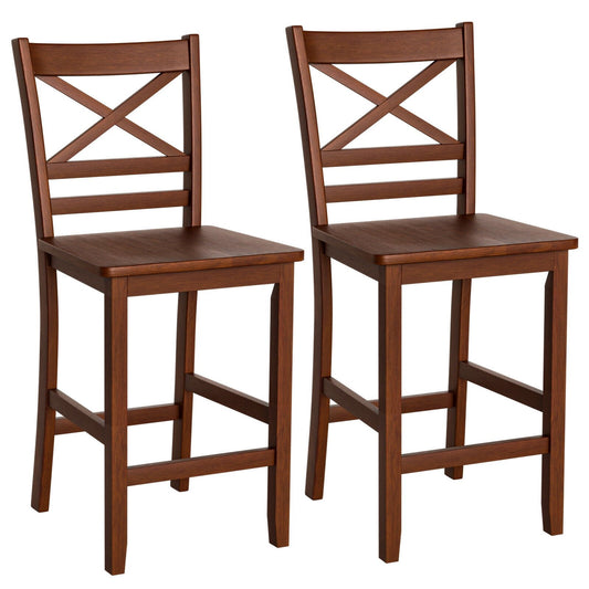 Set of 2 Bar Stools 25 Inch Counter Height Chairs with Rubber Wood Legs, Walnut