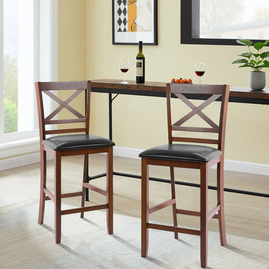 Set of 2 Bar Stools 25 Inch Counter Height Chairs with PU Leather Seat, Walnut Bar Stools Walnut at Gallery Canada
