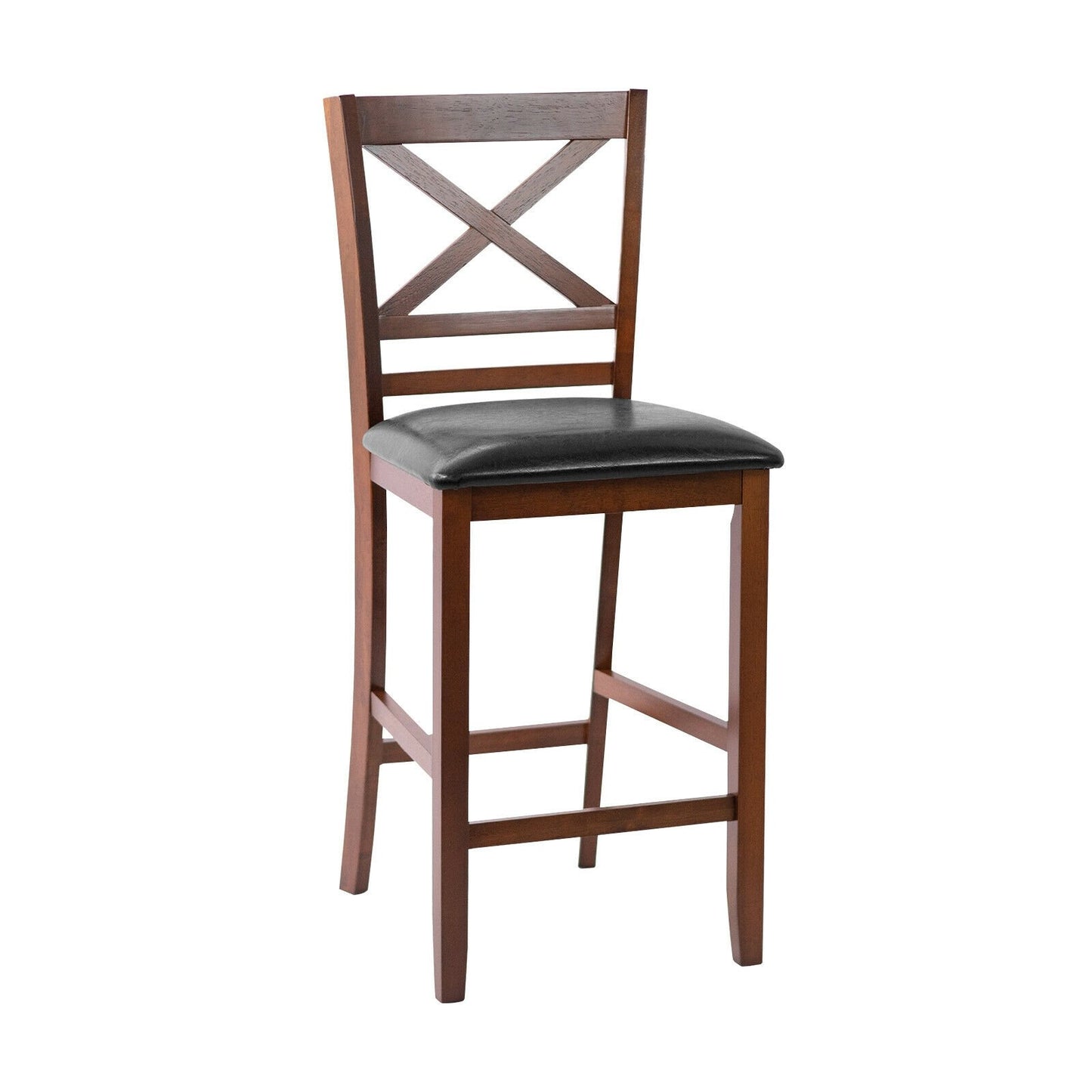 Set of 2 Bar Stools 25 Inch Counter Height Chairs with PU Leather Seat, Walnut at Gallery Canada