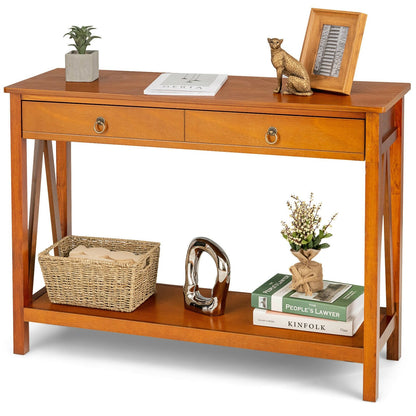 Console Table with 2 Drawer Storage Shelf for Entryway Hallway, Natural at Gallery Canada
