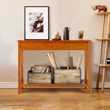 Console Table with 2 Drawer Storage Shelf for Entryway Hallway, Natural at Gallery Canada