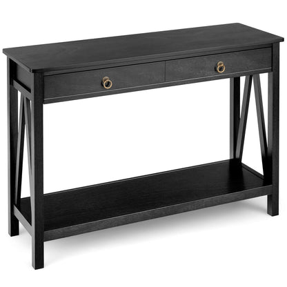 Console Table with 2 Drawer Storage Shelf for Entryway Hallway, Black at Gallery Canada