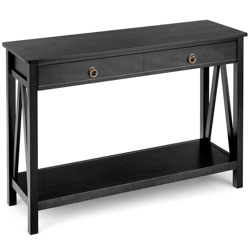 Console Table with 2 Drawer Storage Shelf for Entryway Hallway, Black