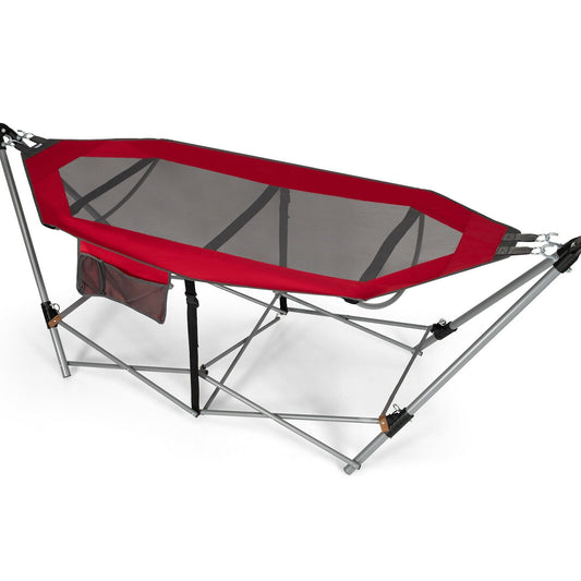 Folding Hammock Indoor Outdoor Hammock with Side Pocket and Iron Stand, Red at Gallery Canada