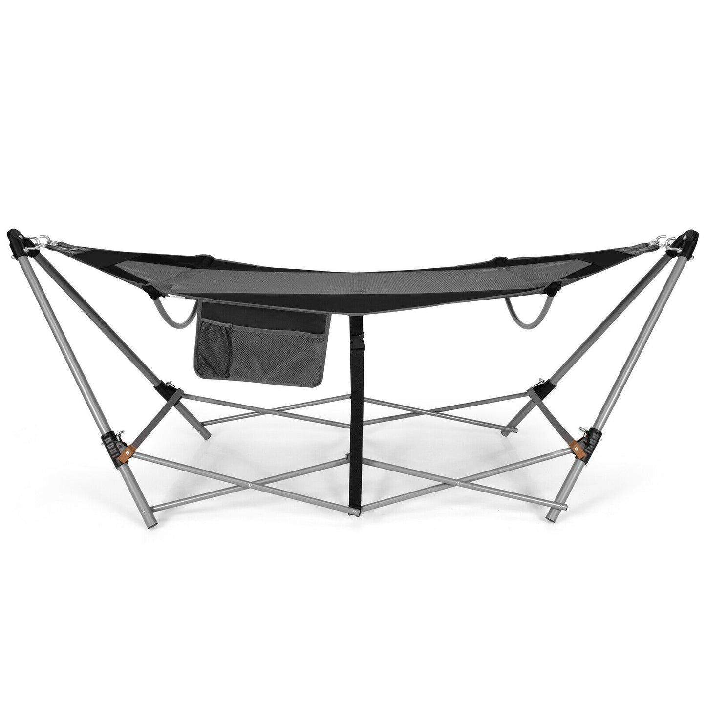 Folding Hammock Indoor Outdoor Hammock with Side Pocket and Iron Stand, Black Hammocks at Gallery Canada