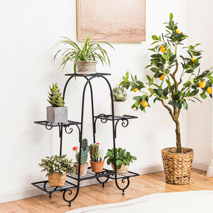 6-Tier Plant Stand with Adjustable Foot Pads, Black