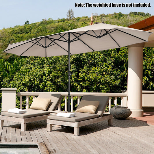 15 Feet Patio Umbrella, Hand-Crank System, Beige Outdoor Umbrellas Beige at Gallery Canada