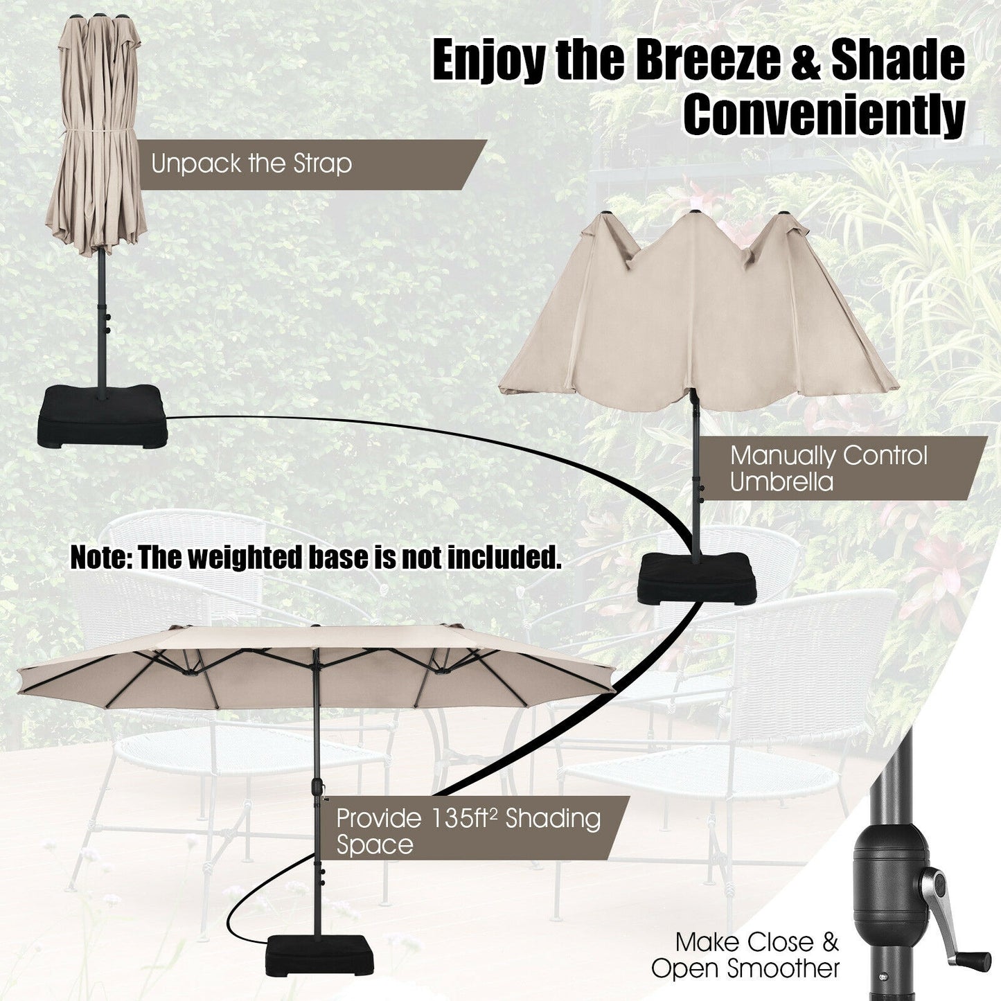 15 Feet Patio Umbrella, Hand-Crank System, Beige Outdoor Umbrellas at Gallery Canada
