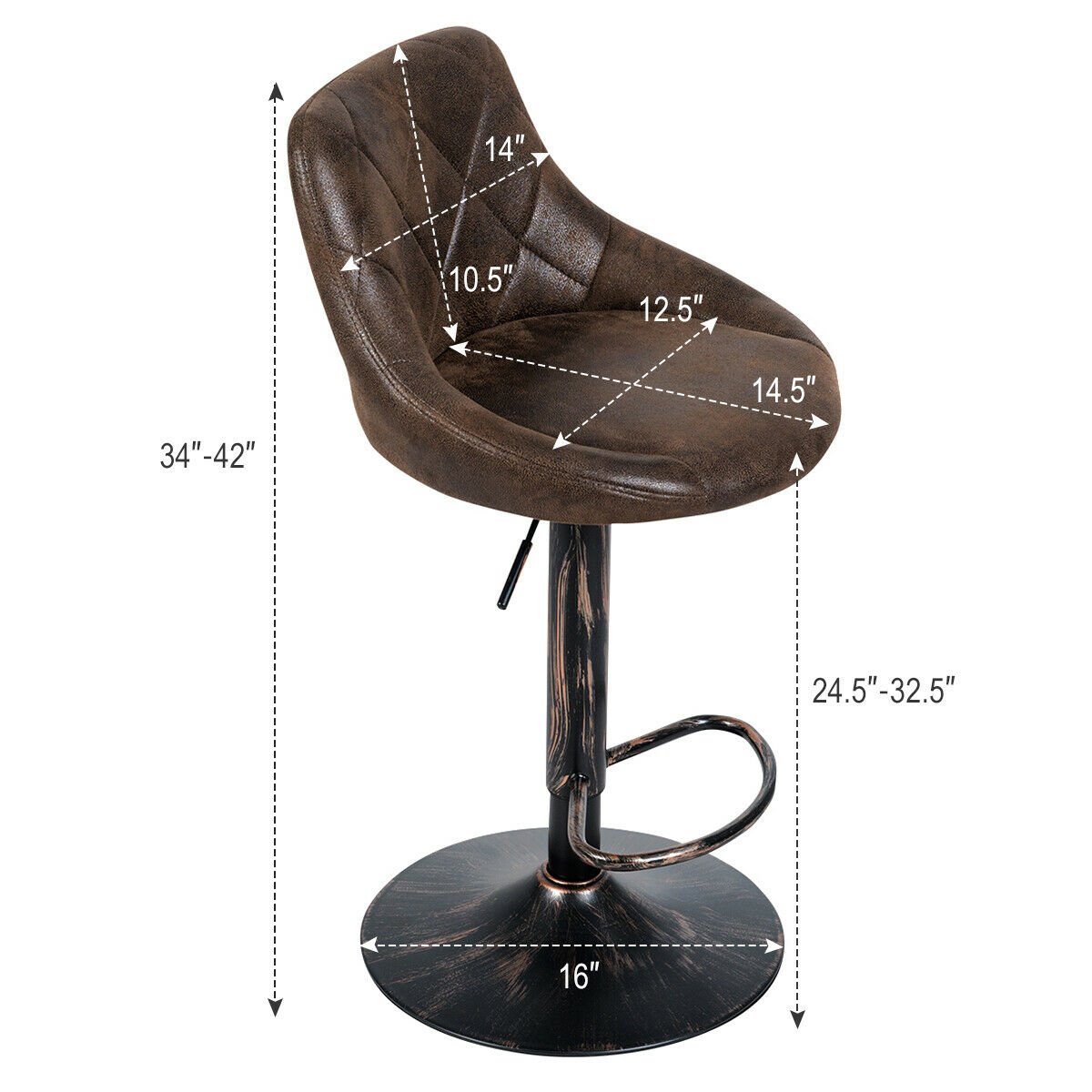 Set of 2 Adjustable Bar Stools with Backrest and Footrest, Dark Brown at Gallery Canada