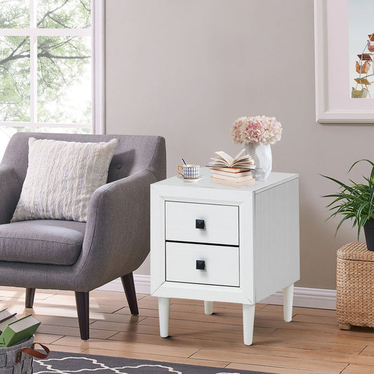 Multipurpose Retro Bedside Nightstand/ End Table with 2 Drawers, White Nightstands White at Gallery Canada