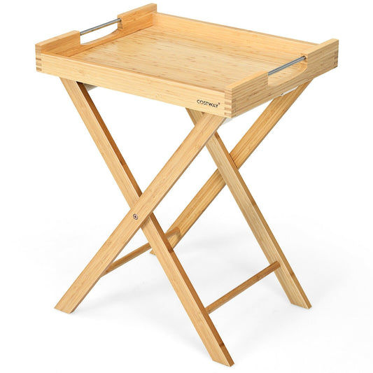 Bamboo Lipped Multi-Functional Snack Side Table, Natural