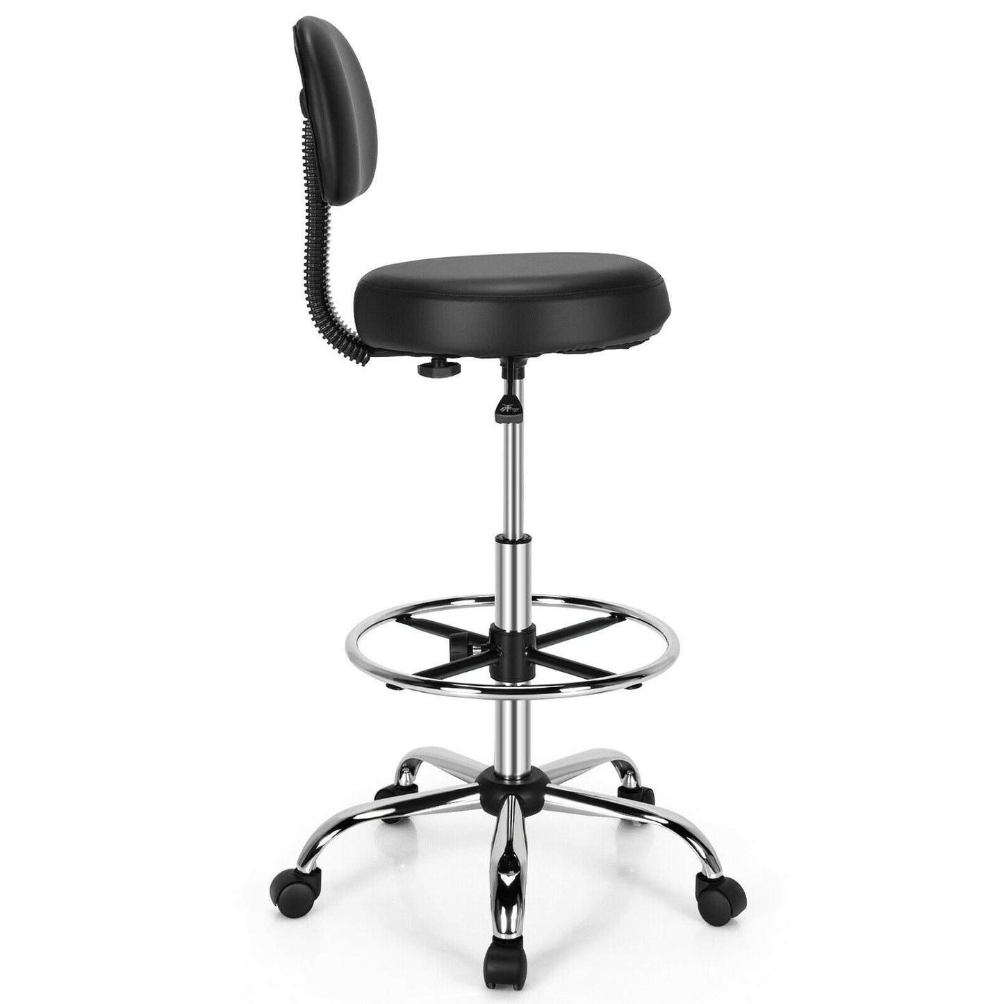 Swivel Drafting Chair with Retractable Mid Back and Adjustable Foot Ring, Black at Gallery Canada