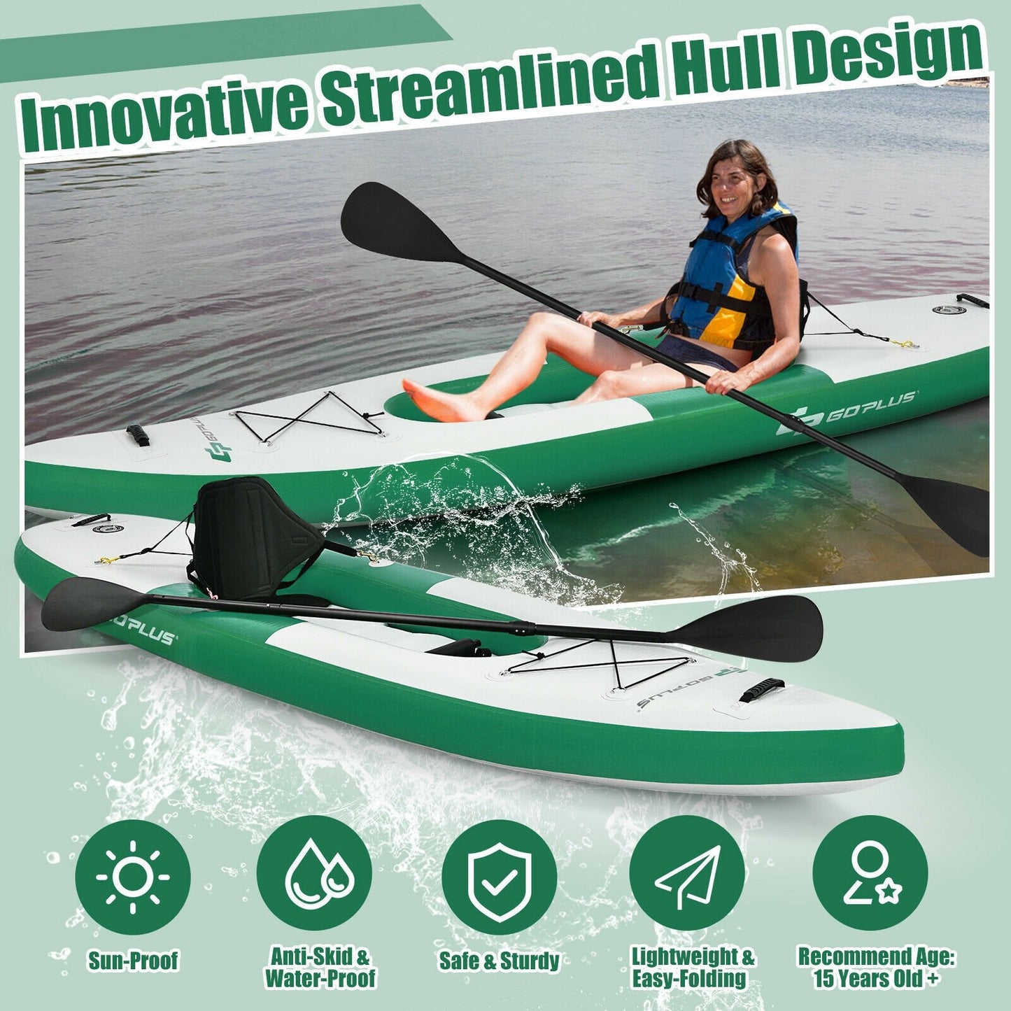 Inflatable Kayak Includes Aluminum Paddle with Hand Pump for 1 Person, Green at Gallery Canada