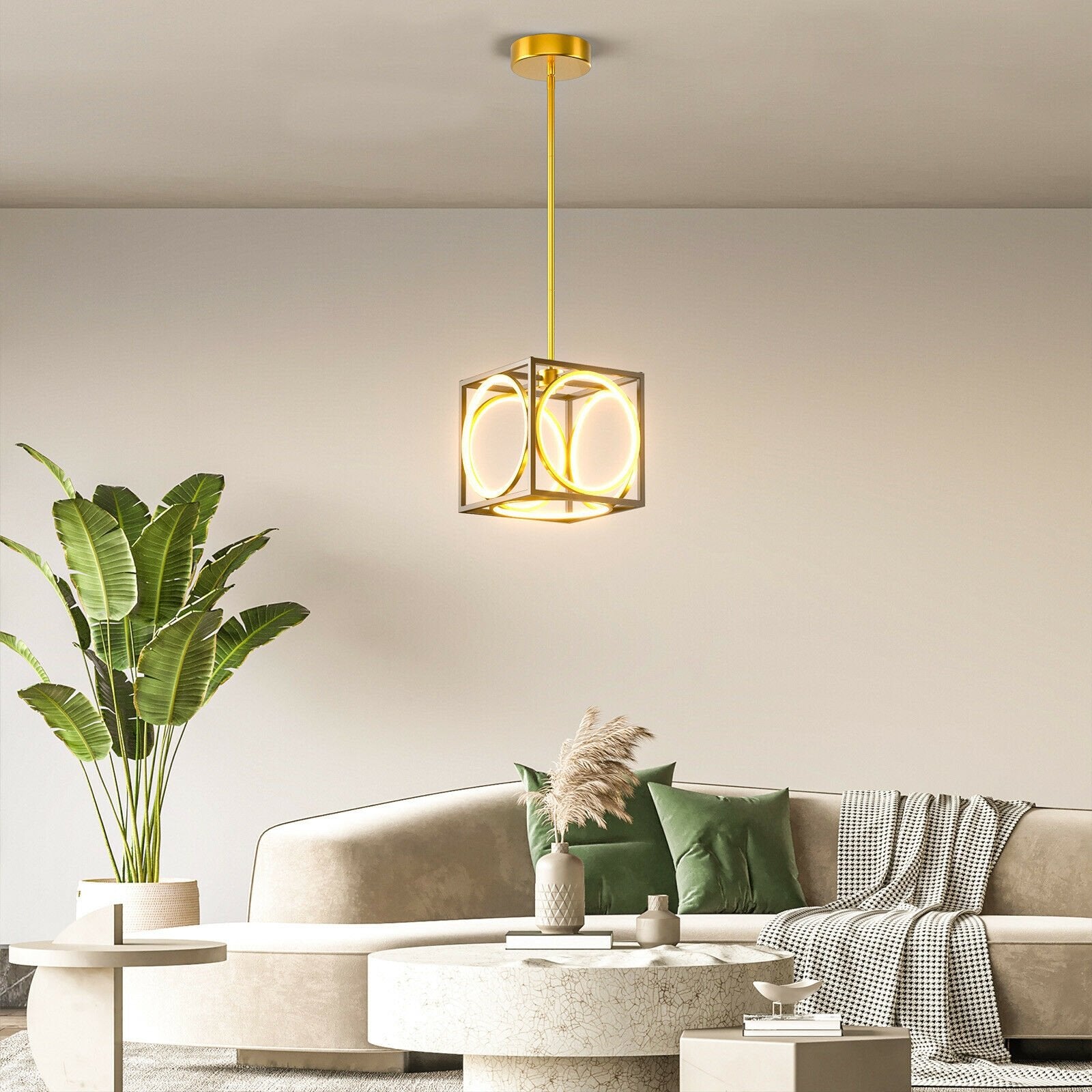 Modern LED Pendant Light with 42 Inches Adjustable Suspender, Golden at Gallery Canada