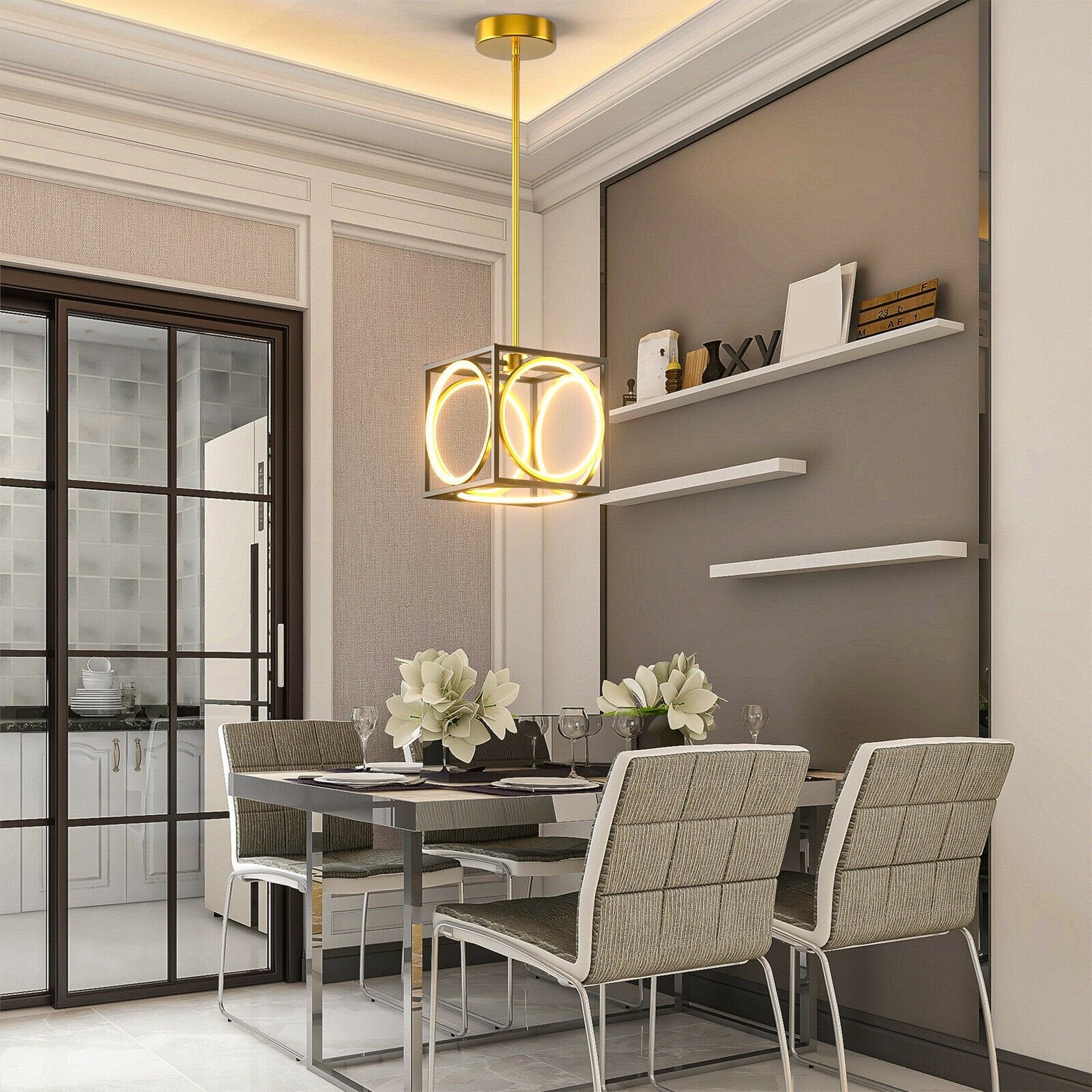 Modern LED Pendant Light with 42 Inches Adjustable Suspender, Golden at Gallery Canada