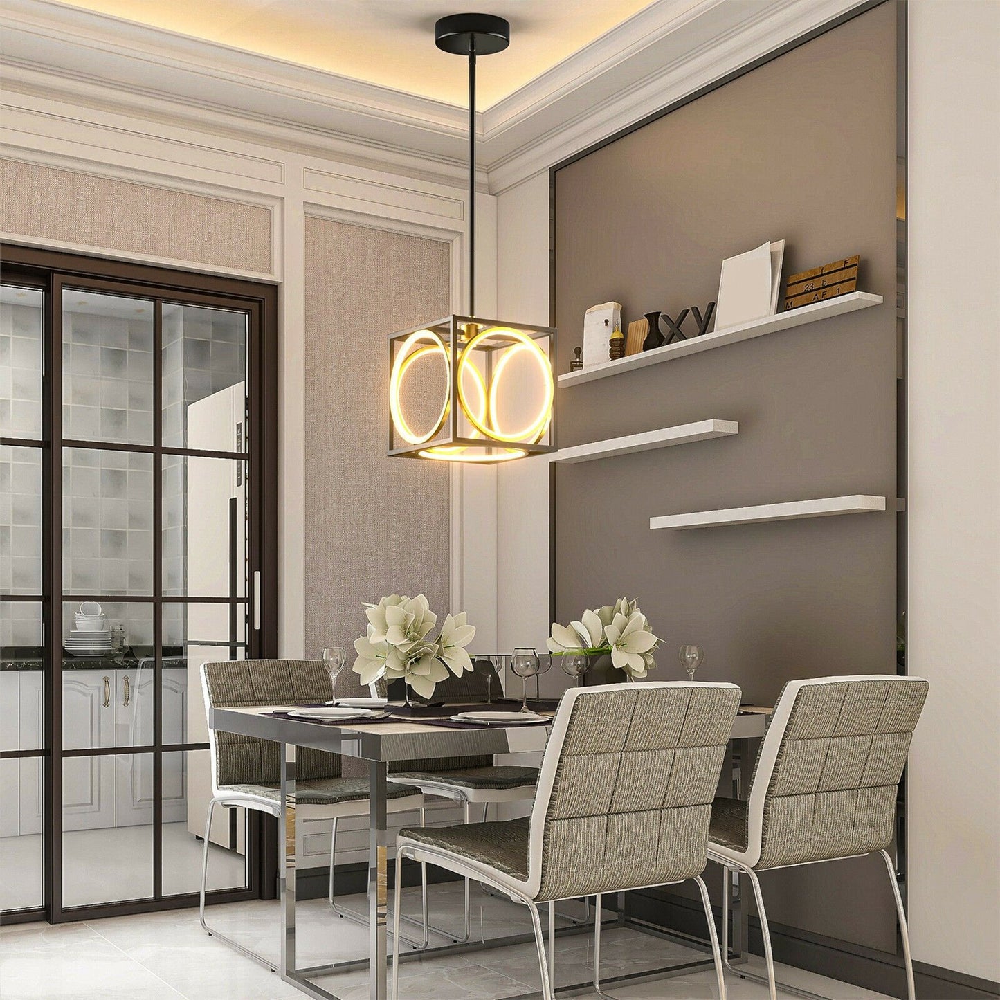 Modern LED Pendant Light with 42 Inches Adjustable Suspender, Black at Gallery Canada