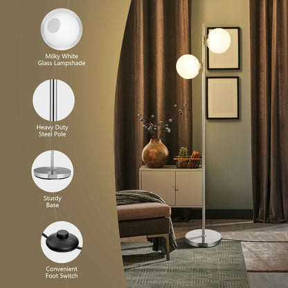 65 Inch LED Floor Lamp with 2 Light Bulbs and Foot Switch, Silver
