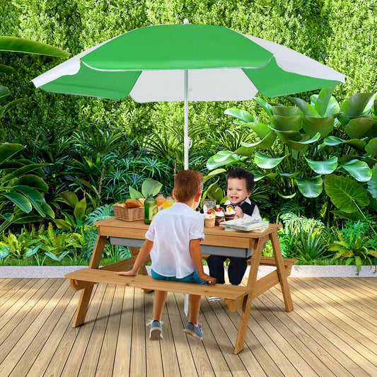 3-In-1 Kids Outdoor Picnic Water Sand Table, Green Kids Table & Chair Sets Green at Gallery Canada