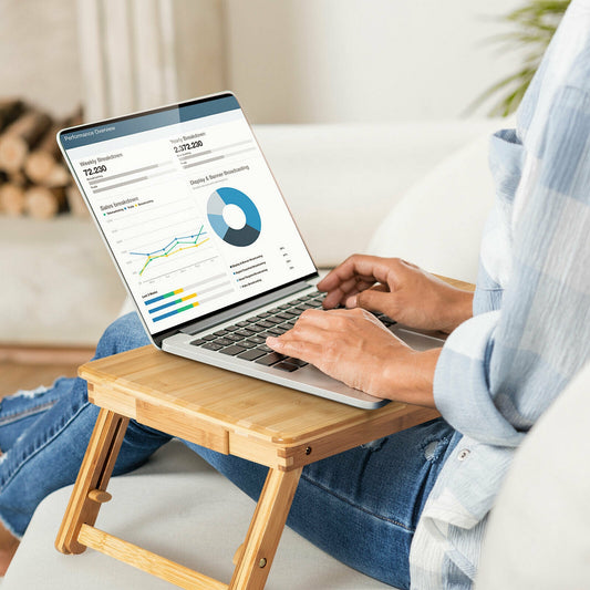 Bamboo Laptop Lap Tray, Adjustable Legs, Tilting Heat-Dissipation Top, Natural