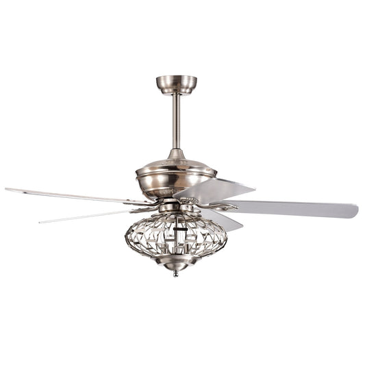 52 Inches Ceiling Fan with Wooden Blades and Remote Control, Silver