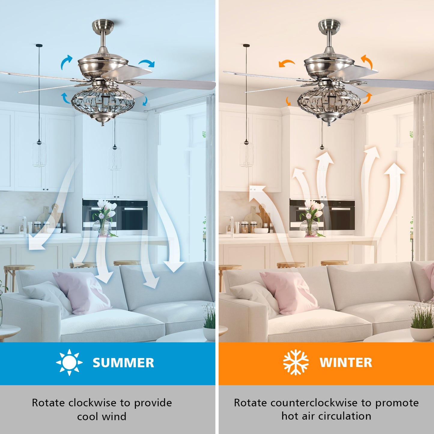 52 Inches Ceiling Fan, Wooden Blades, Remote Control, Silver Ceiling Fans at Gallery Canada