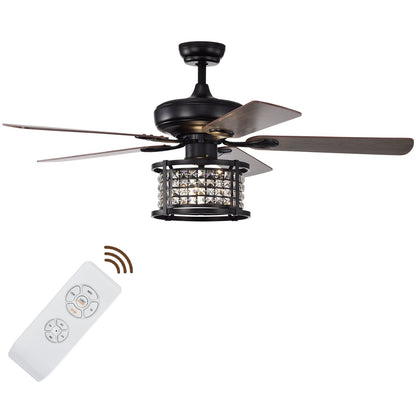 52 Inch 3-Speed Crystal Ceiling Fan Light with Remote Control, Black